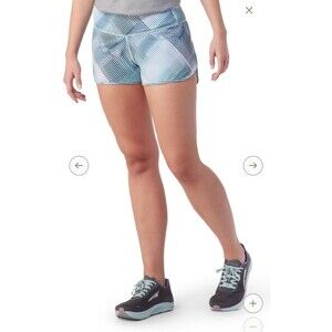 Smartwool Womens M Active Lined Shorts Bleached Aqua Mountain Plaid Running Gym